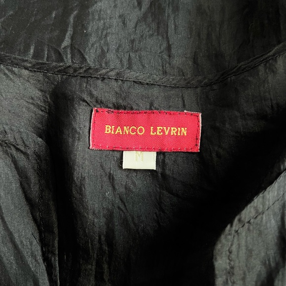 Bianco Levrin Black Long Sleeve Silk Blouse Top Size M Medium Crinkle - Picture 8 of 10